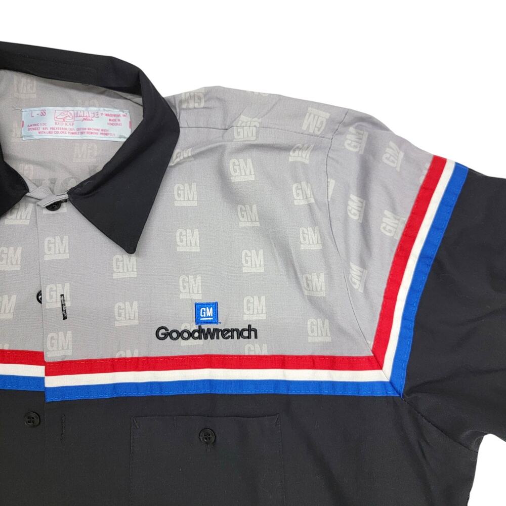 Red Kap GM Goodwrench Mechanic Work Shirt Mens L Elvis Lorenzo Racing Stripe